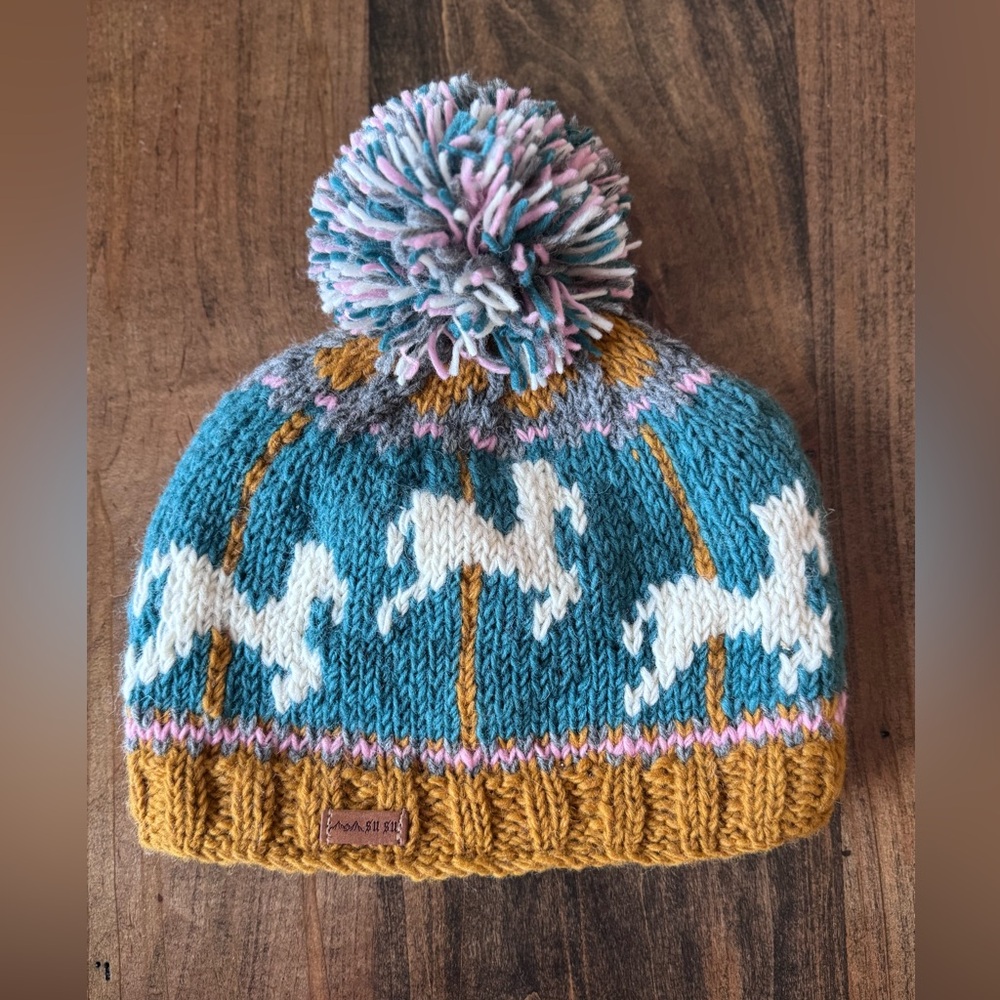 Women Beanie Handmade in Nepal 100% Wool with liner- Merry-go-round